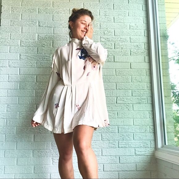 Free People Long Sleeve Tie Open Back Floral Dress - Picture 2 of 8